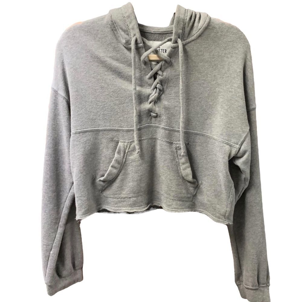 HOLLISTER Co. Cropped Lace front Sweater Pull-up Hoodie